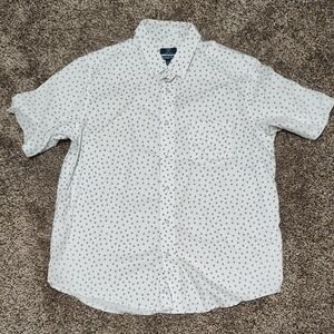 George White Short-Sleeve Button-Down with Navy Dot Print